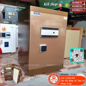 Két Sắt Vân Tay Điện Tử SPM680 – VTDT, Nâu Cafe, Việt Tiệp, Nặng 65kg, Két Sắt Bắc Ninh, Két Sắt Việt Tiệp Bắc Ninh.
